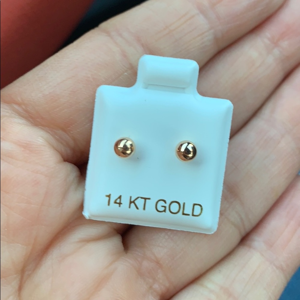 14k Rose Yellow Gold Stud Earrings 4mm - Picture 6 of 11
